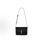 SAINT LAURENT YSL SOLFERINO Gold Logo single-shoulder crossbody bag, medium size for women, black